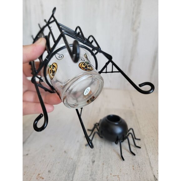 Halloween spider tea light candle holder metal chair set decor figure - Picture 7 of 8
